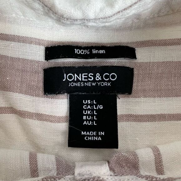 Jones New York 100% Linen White Striped Long Sleeve Tunic Button Down Up Women’s - Picture 11 of 16